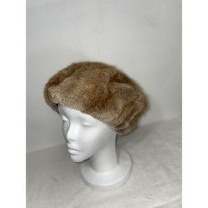 Vintage Ladies Authentic Fur Hat Beenie Brown Red Chinchilla?  Rabbit?
